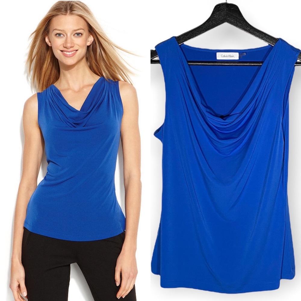 Calvin Klein Blue Sleeveless Cowl Neck Blouse Top Size Medium